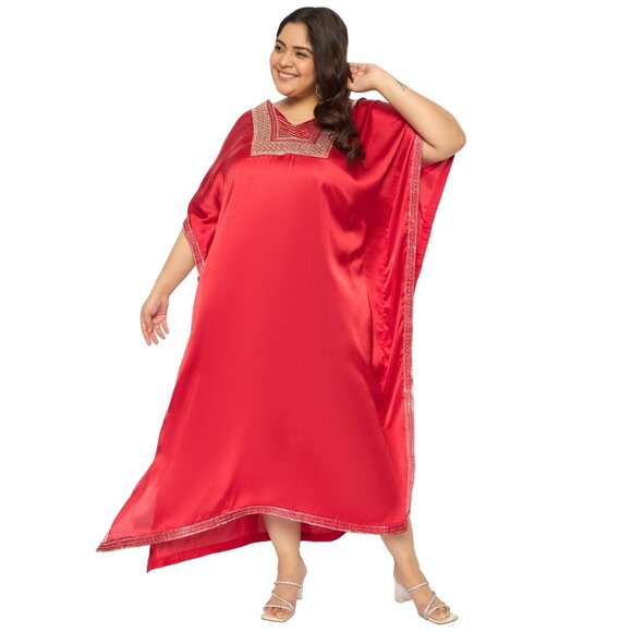 Gypsie Blu Summer Beach Cover Up Satin Sequences Kaftan Dress Party Wear Gown - Picture 3 of 8